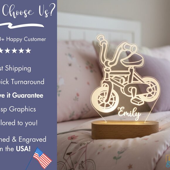 Bike Toy Custom Name Light • Personalized LED Cloud Decor • Baby Gift - Picture 4 of 8